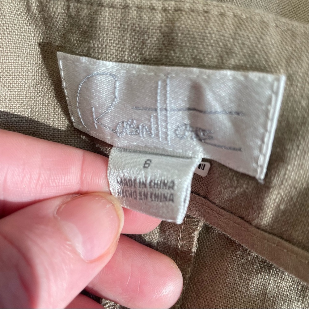 Robin Howe Khaki Linen Pleated A-Line Skirt Size 6 - Picture 3 of 3